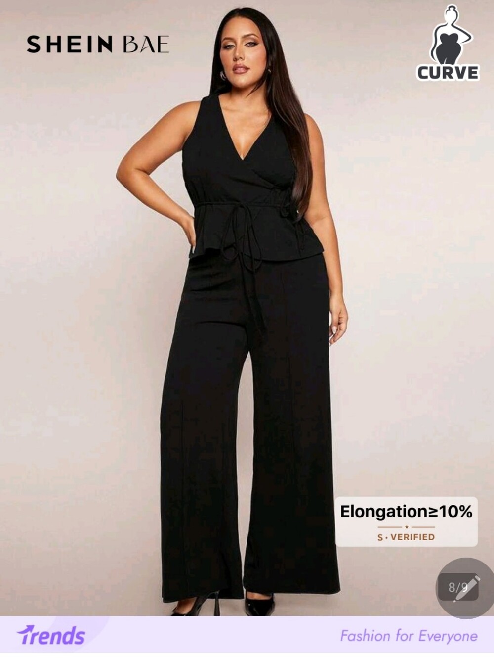 Sleeveless Black Wide-Leg 2 Piece Set with V-Neck